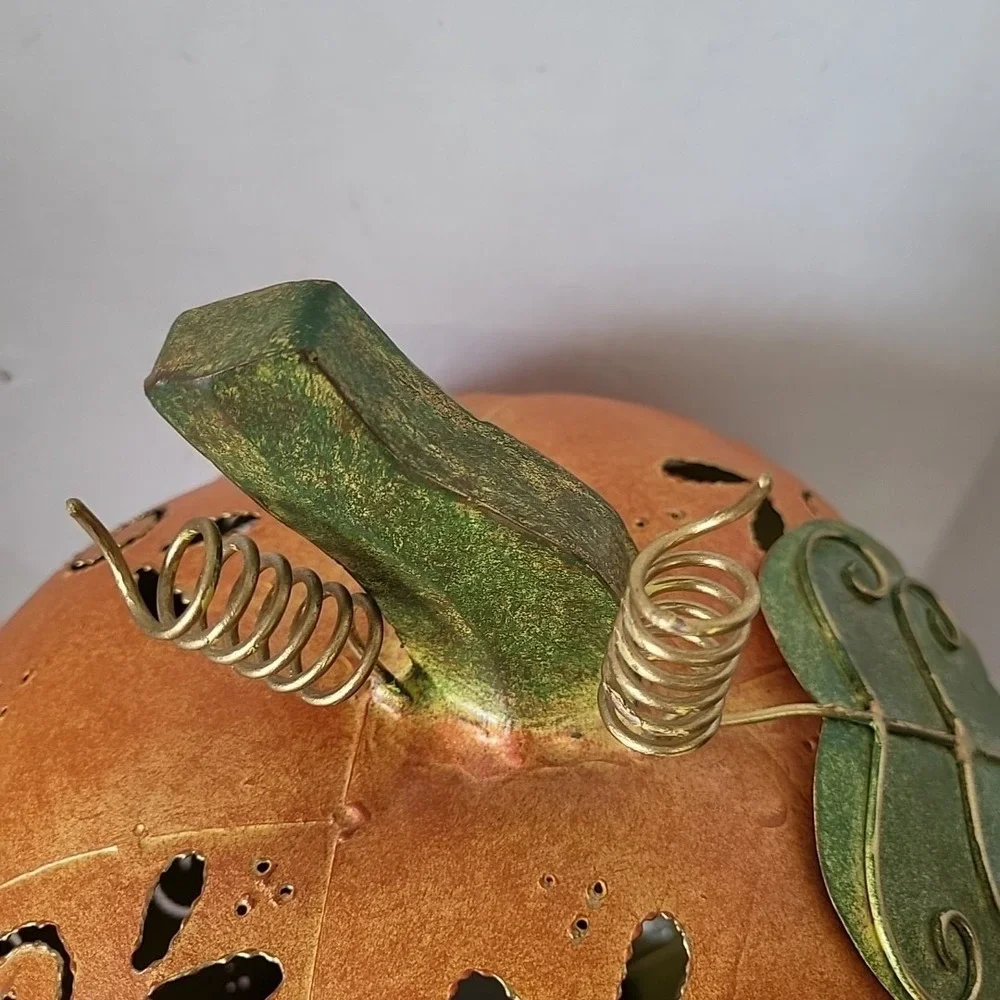 Vintage Halloween Jack-O-Lantern‎ Metal Art Deco Pumpkin Illuminate Pierced